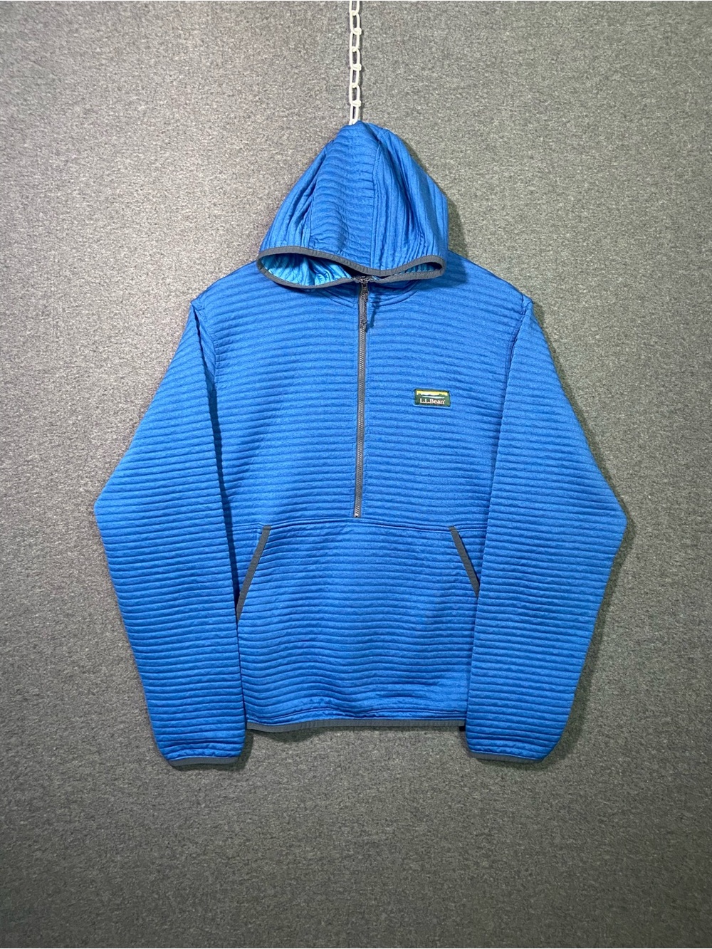 LL Bean Mens L Large Blue Ottoman Ribbed Quarter Zip Pullover Hoodie Fleece⁠